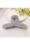 Kadın Gri Peluş Mandallı Saç Tokası Cd81