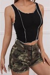 Kadın Siyah Kolsuz Fitilli Crop Bluz Dc105