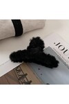 Kadın Siyah Peluş Mandallı Saç Tokası Cd81