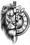 Unisex Aslan ve Saat Desen Geçici Dövme CD535