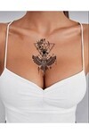 Unisex Baykuş ve Çiçek Desen Geçici Dövme EB846